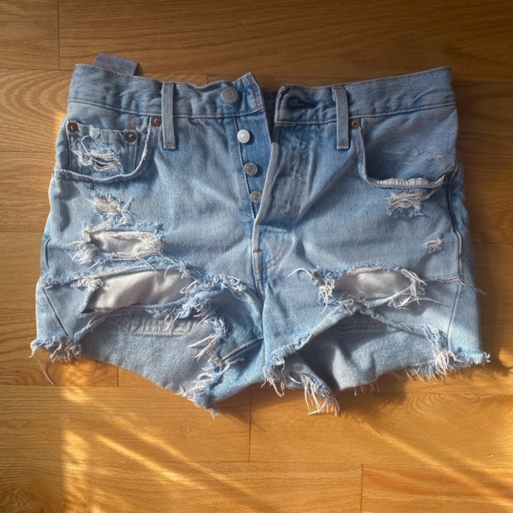 Official Levi's Distressed Light Blue Denim/Jean Shorts